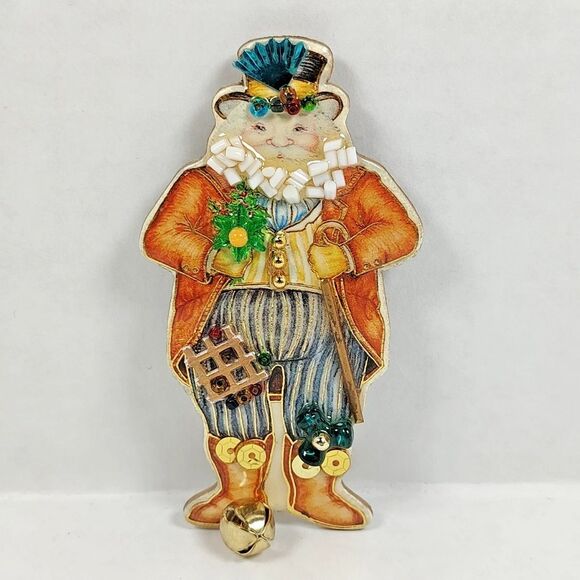 Lot of 4 Christmas Brooches Santa Claus Snowman Poinsettia Christmas Tree Used - Picture 11 of 13